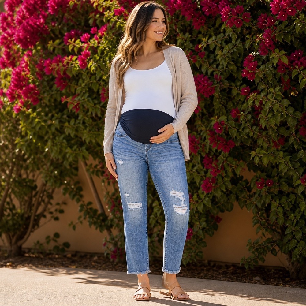 Isabel Maternity by Ingrid & Isabel Distressed Light Blue Ankle Maternity Jeans